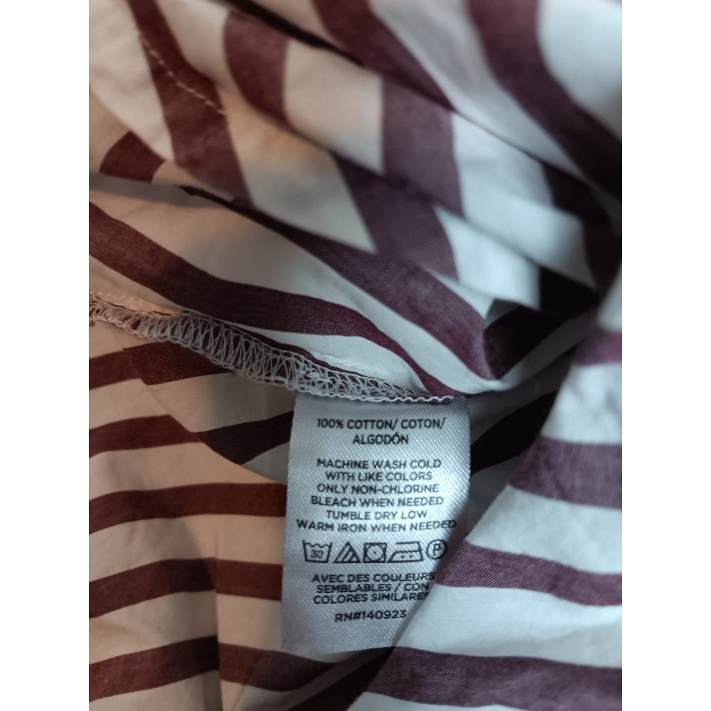LOFT Womens L Striped Button Down Shirt 100% Cotton Long Sleeve Maroon White - Picture 5 of 5
